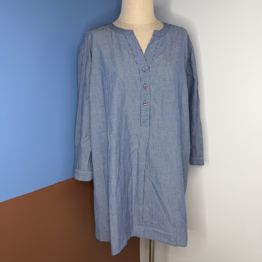 Ellos Blue and White‎ Striped Tunic Top 100% Cotton Size 1X